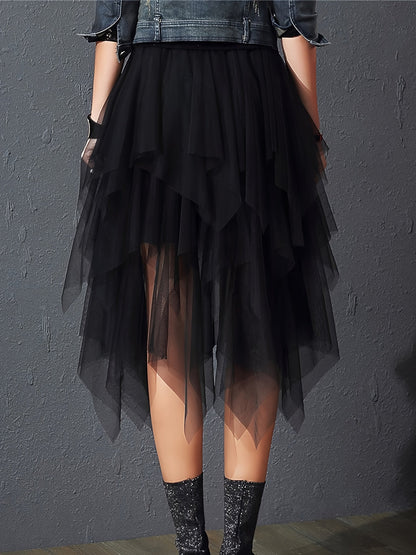 Damen Tüllrock Asymmetrisch Mehrlagig – Modischer Party- und Streetstyle