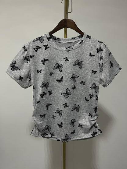 Damen T-Shirt mit Schmetterlings-Print im modischen Freizeitstil – Ideal für Urlaub und Alltag