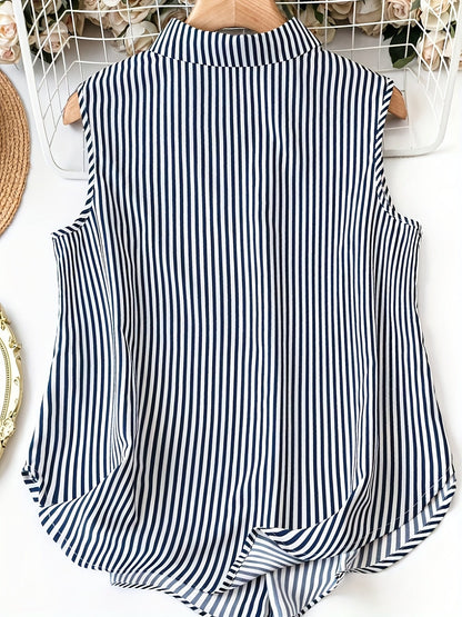 Damen Ärmellose Bluse mit Streifen und Brusttaschen – Eleganter Sommer-Look für Büro und Freizeit