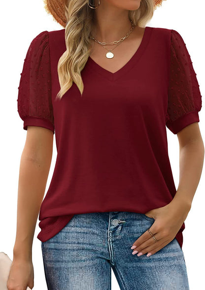 Mary – Sommer T-Shirts mit Puffärmeln und V-Ausschnitt
