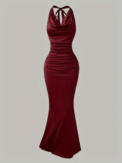 Damen Abendkleid Elegantes Maxikleid mit Wasserfallausschnitt und Rückenfrei für besondere Anlässe