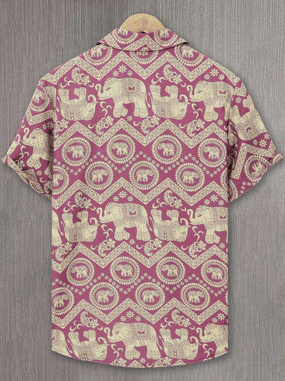 Herren Resort Hemd mit Elefanten- und Mandala-Muster, Kurzarm, Freizeit Stil
