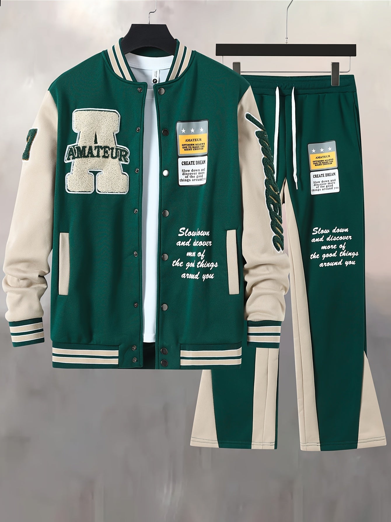 Herren College Trainingsanzug Set – Varsity Style Freizeit-Sportanzug mit Statement-Stickerei