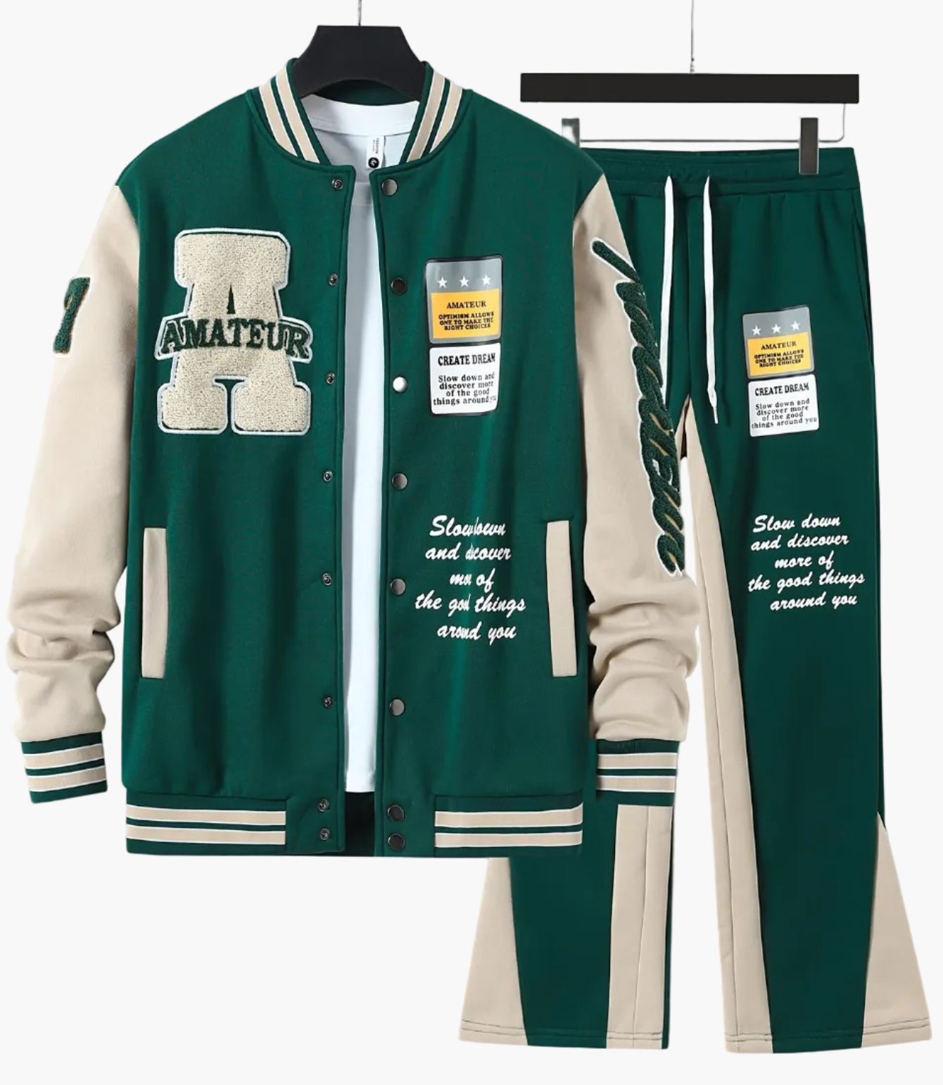 Herren College Trainingsanzug Set – Varsity Style Freizeit-Sportanzug mit Statement-Stickerei