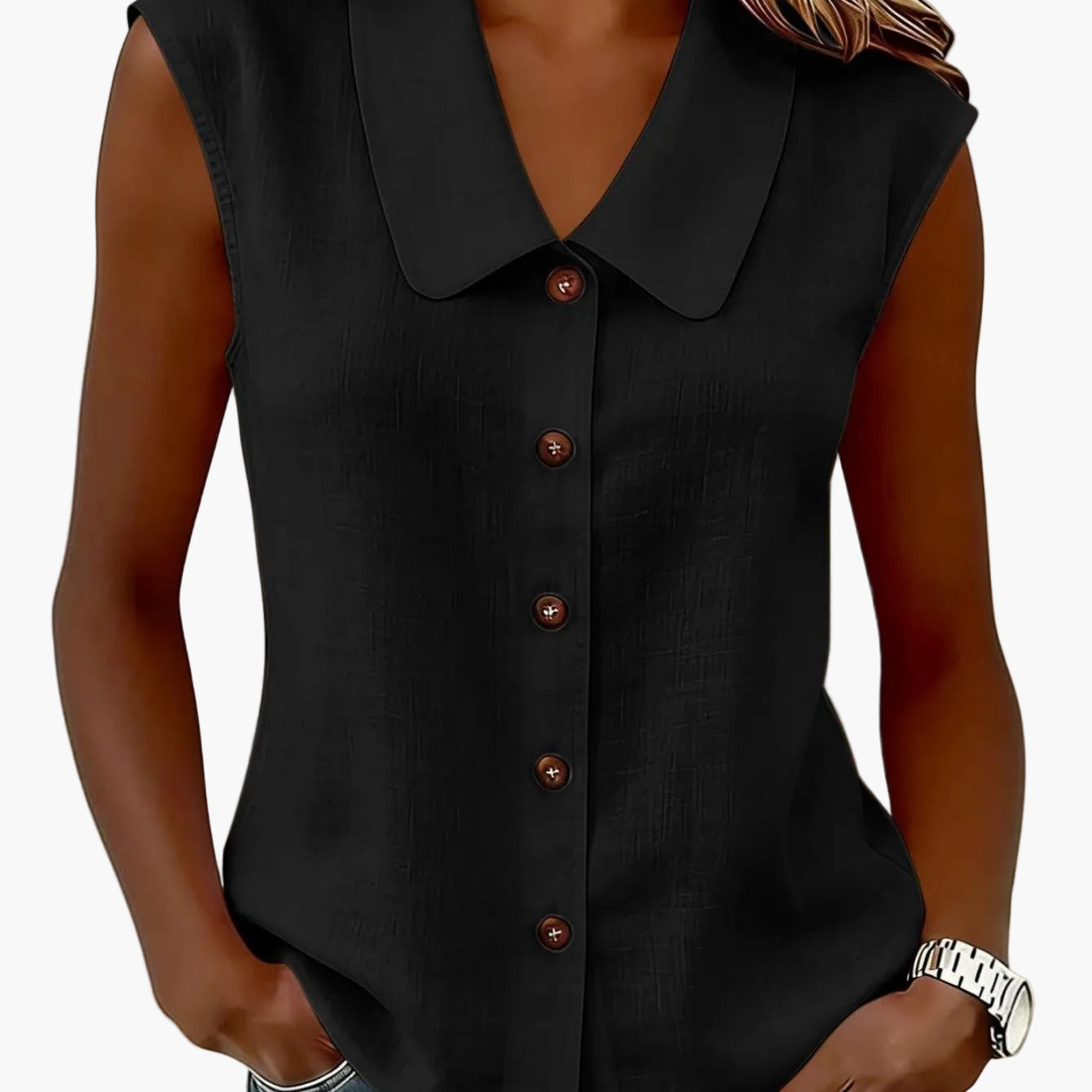 Damen Blusentop mit Knopfleiste und weitem Kragen – Elegantes Freizeit-Oberteil für Büro & Alltag