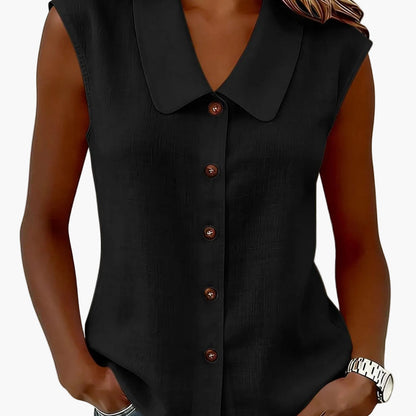 Damen Blusentop mit Knopfleiste und weitem Kragen – Elegantes Freizeit-Oberteil für Büro & Alltag