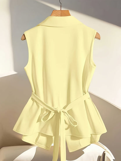Damen Elegante Ärmellose Weste mit Taillengürtel und Reverskragen – Business & Freizeit Chic