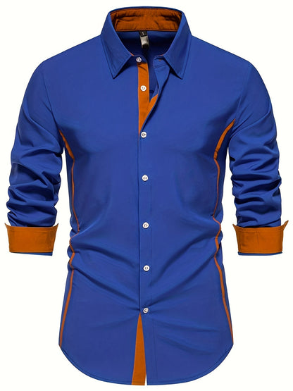 Herren Slim Fit Freizeithemd mit Kontrastdetails – Modernes Business & Casual Hemd, Langarm