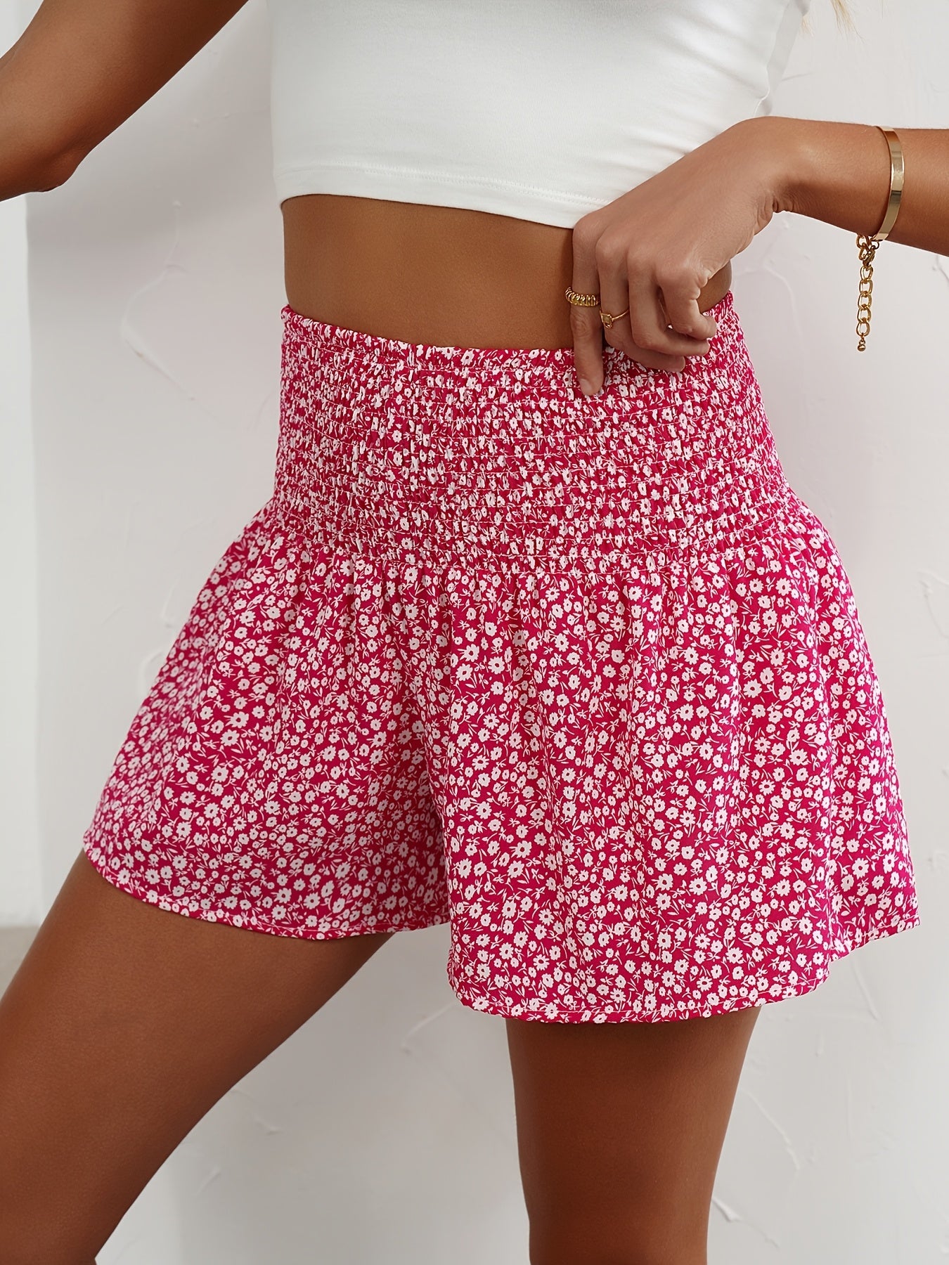 Damen Sommer Shorts mit Blumenmuster und Stretch-Bund – Bequeme Freizeitshorts