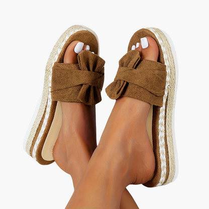 Damen Sommer Plateau-Sandalen mit Schleife, Bequeme Freizeitschuhe zum Hineinschlüpfen