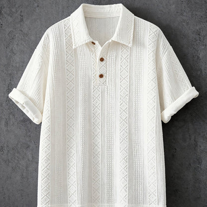 Herren Polohemd mit geometrischer Stickerei und Struktur – Stilvolles Freizeitshirt