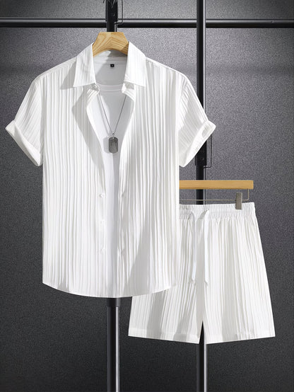 Herren Freizeit Set – Kurzarm Hemd und Shorts, Moderner Sommer Look, Sportlich und Lässig