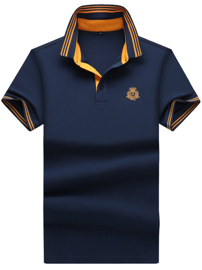 Herren Polo Shirt Klassisch Sportlich mit gesticktem Wappen und Kontrastkragen – Freizeit & Business
