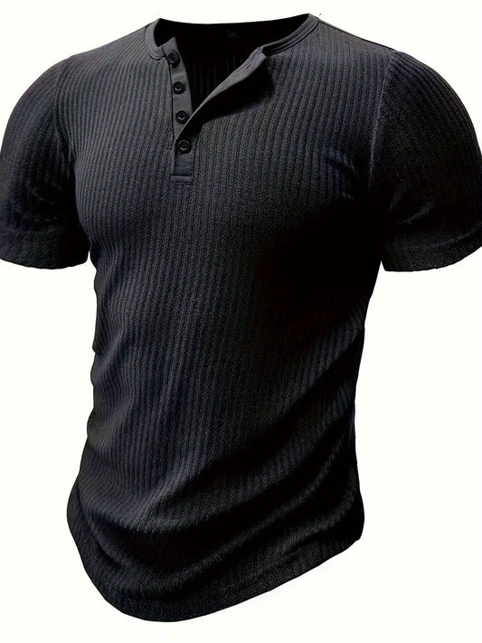Herren Henley T-Shirt Kurzarm Gerippt Freizeitshirt – Stilvoll für Alltag und Freizeit
