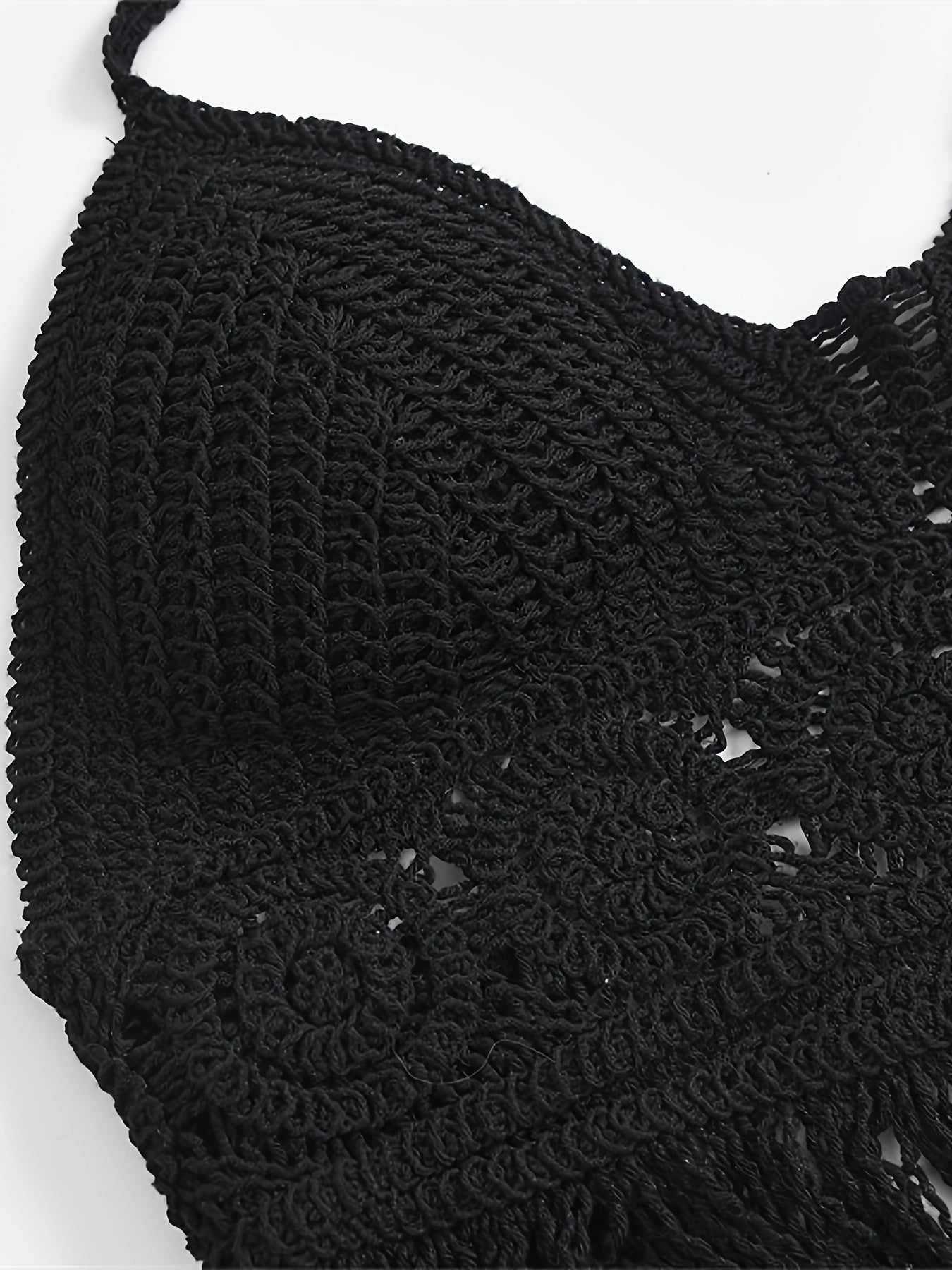 Damen Boho Häkel-Bralette Top mit Neckholder und Fransen – Festival & Strandmode