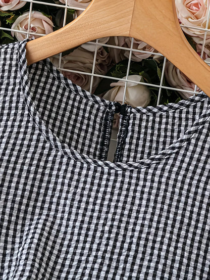 Damen Ärmelloses Kleid mit Karomuster und Rüschensaum – Lässiger Stil für Alltag und Freizeit