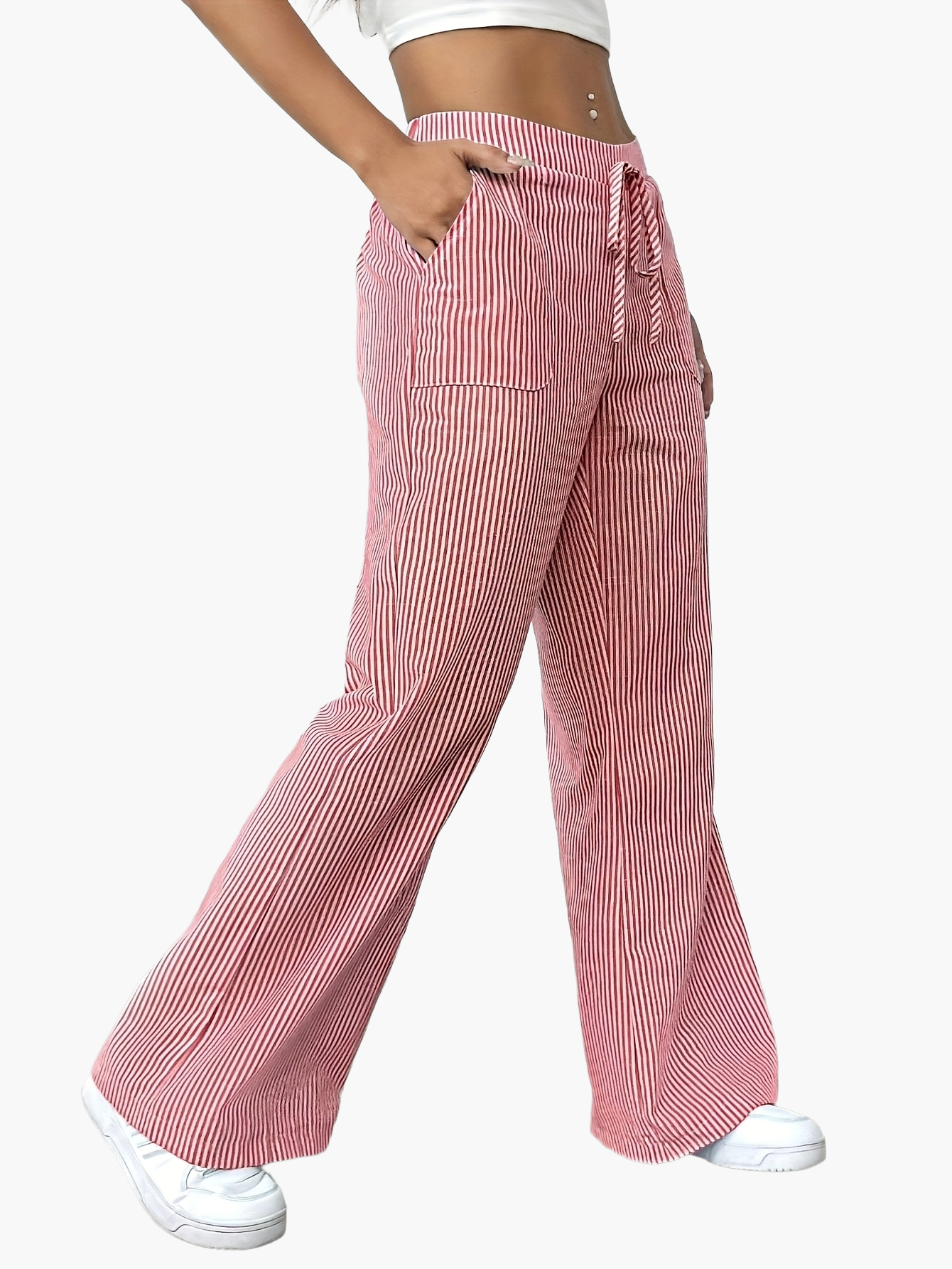 Damen Weite Freizeithose mit Streifen und Kordelzug – Lässiger Streetstyle für Alltag und Freizeit