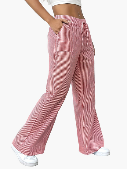 Damen Weite Freizeithose mit Streifen und Kordelzug – Lässiger Streetstyle für Alltag und Freizeit