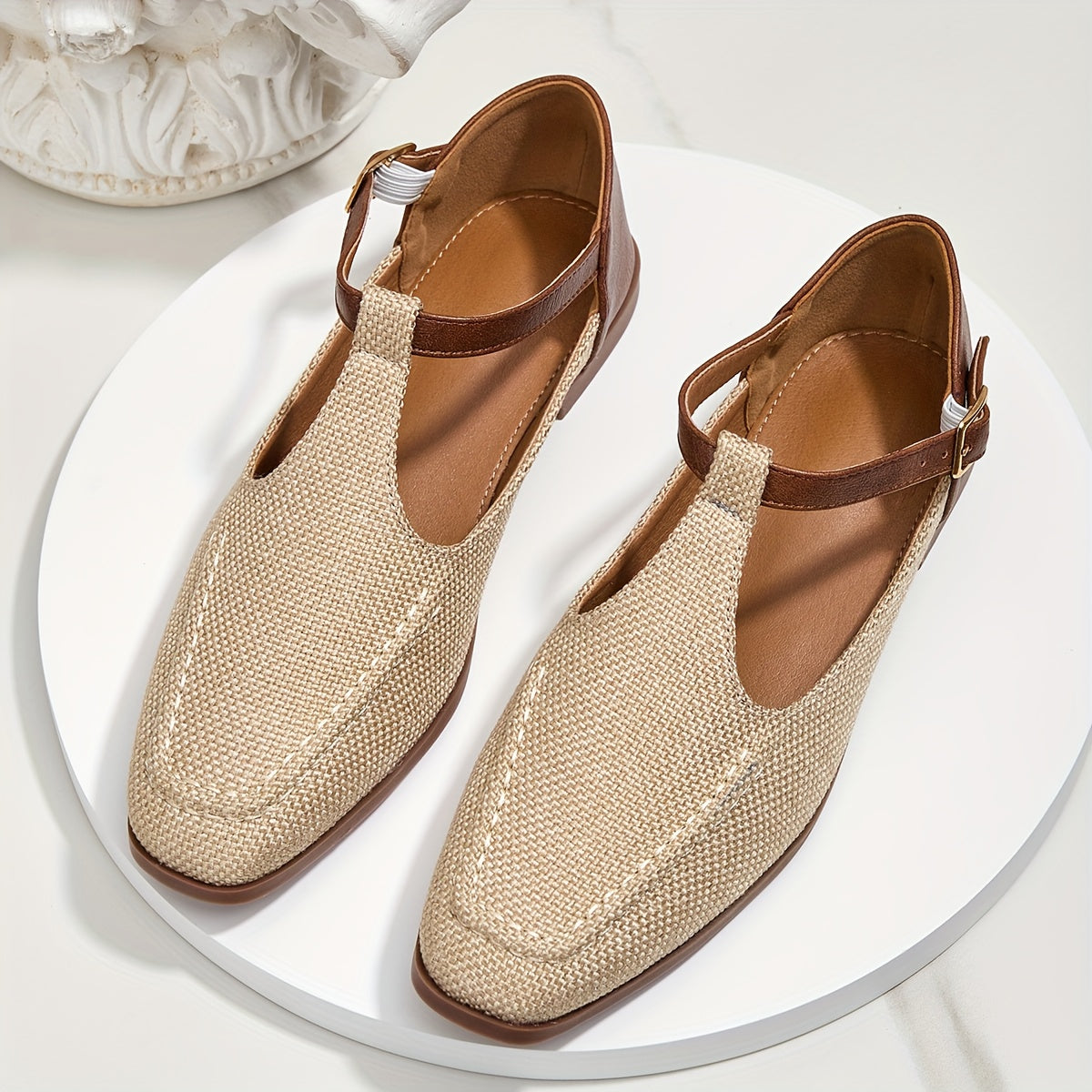 Damen T-Riemchen Ballerinas Elegant Komfort Alltag