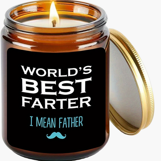 Lustige Vatertagskerze für Männer – „World's Best Farter I Mean Father“ – Witziges Geschenk für Väter