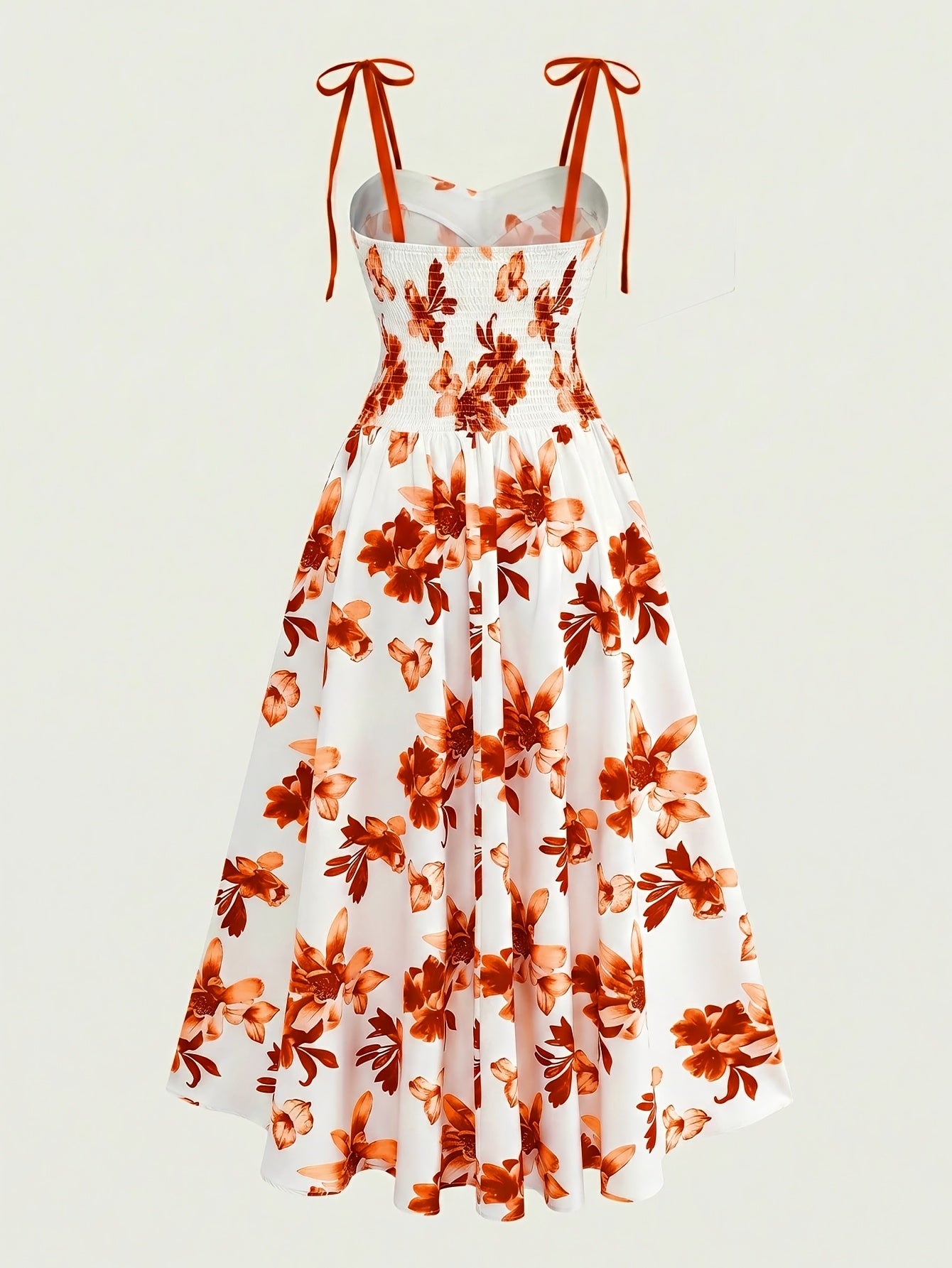 Damen Midikleid mit Blumenmuster und Schleifen-Trägern – Elegantes A-Linienkleid für besondere Anlässe