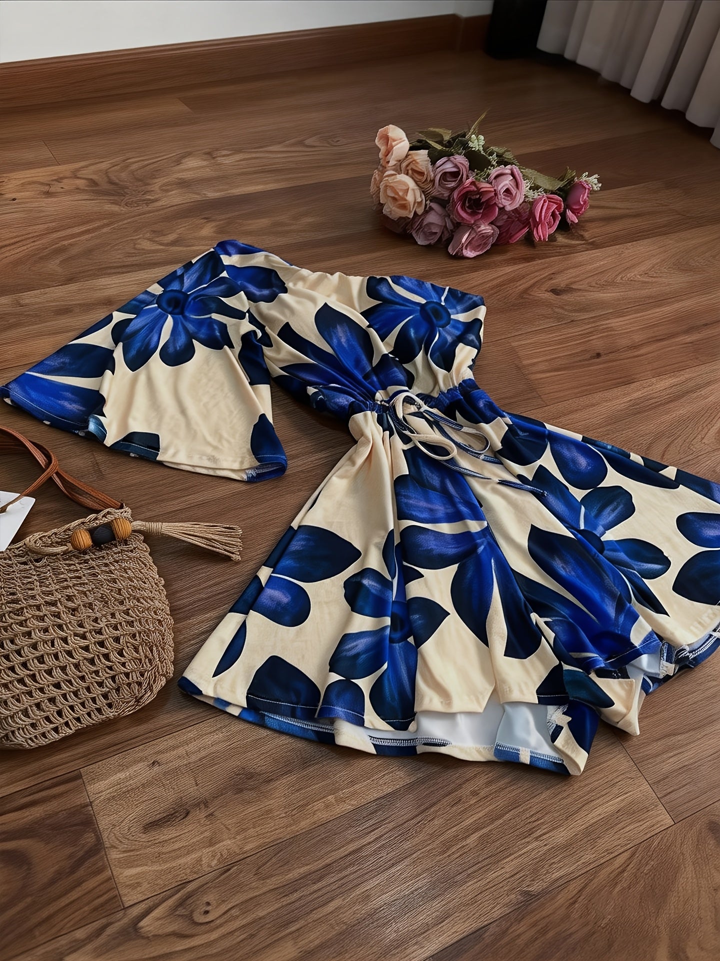 Damen Ein-Schulter Jumpsuit mit Blumenmuster und weitem Bein – Modischer Freizeit-Look