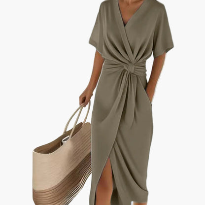 Damen Sommerkleid Elegant Wickelkleid mit Knoten und Kurzarm – Perfekt für Urlaub und Freizeit