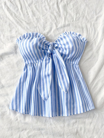 Damen Bandeau-Top mit Schleifen-Detail und Streifen – Stylisches, schulterfreies Oberteil für Freizeit und Ausgehen