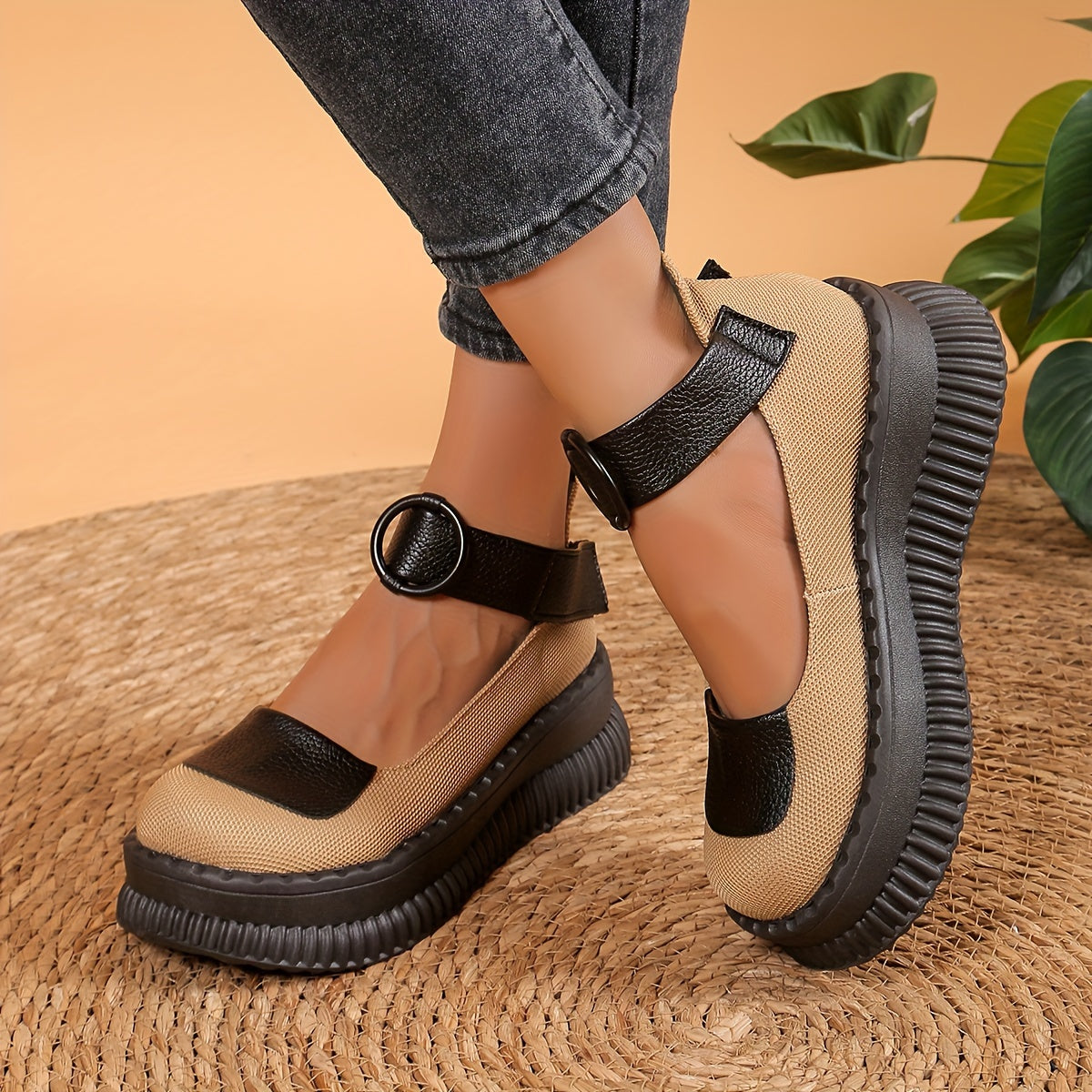 Damen Vintage Mary Jane Plateau-Schuhe für Alltag und Freizeit