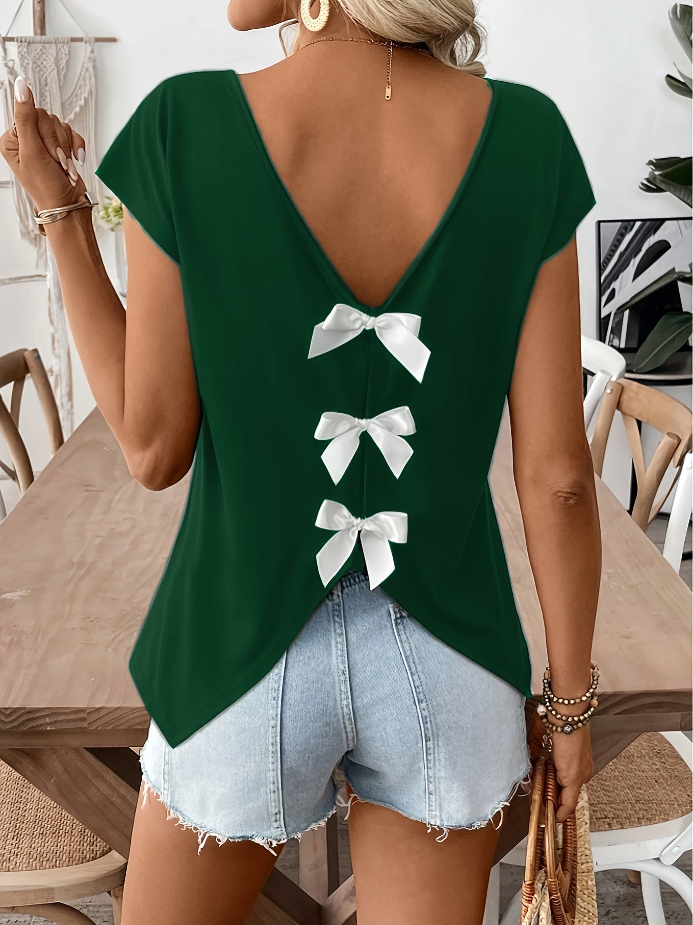 Damen Top mit tiefem Rückenausschnitt und Schleifen, eleganter Sommer-Look
