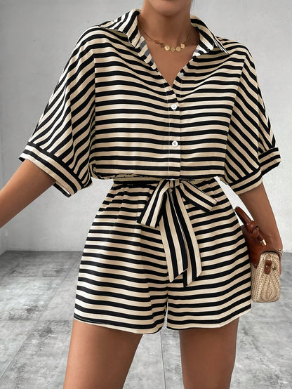 Damen Sommer Overall gestreift – Lässiger Jumpsuit mit Gürtel für Alltag und Urlaub