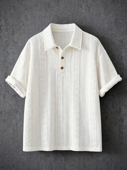 Herren Polohemd mit geometrischer Stickerei und Struktur – Stilvolles Freizeitshirt