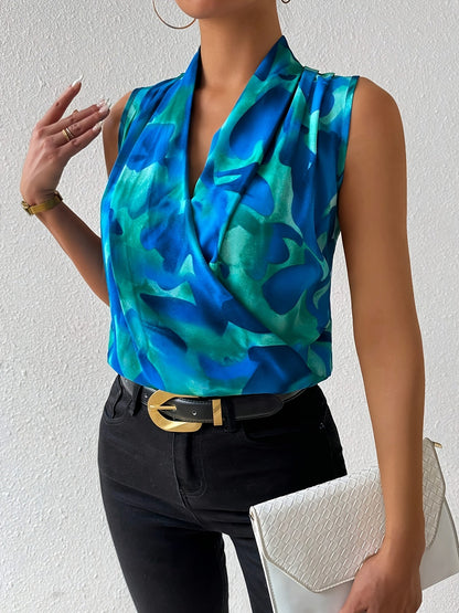 Damen Wickelbluse Ärmellos Elegant Modern Business-Look