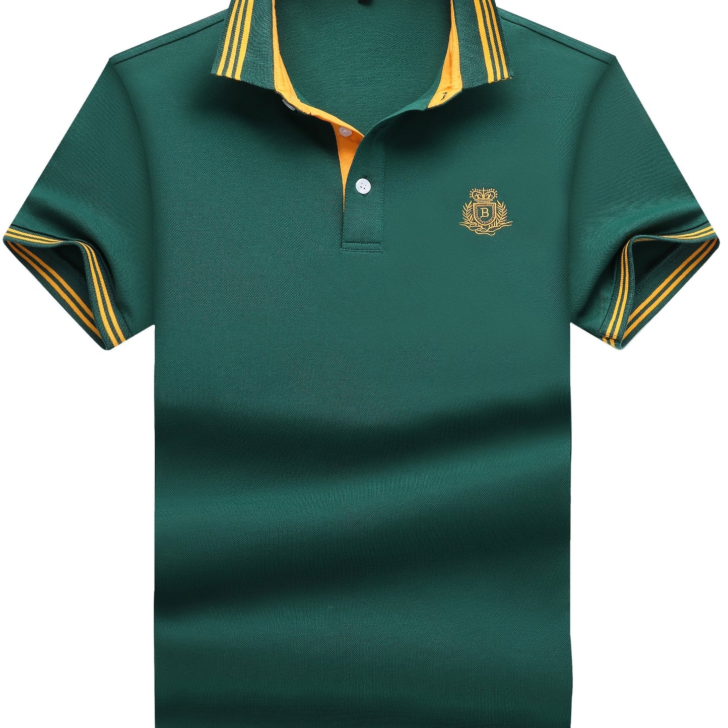 Herren Polo Shirt Klassisch Sportlich mit gesticktem Wappen und Kontrastkragen – Freizeit & Business