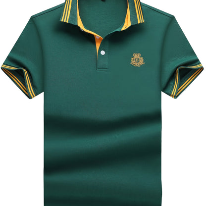 Herren Polo Shirt Klassisch Sportlich mit gesticktem Wappen und Kontrastkragen – Freizeit & Business