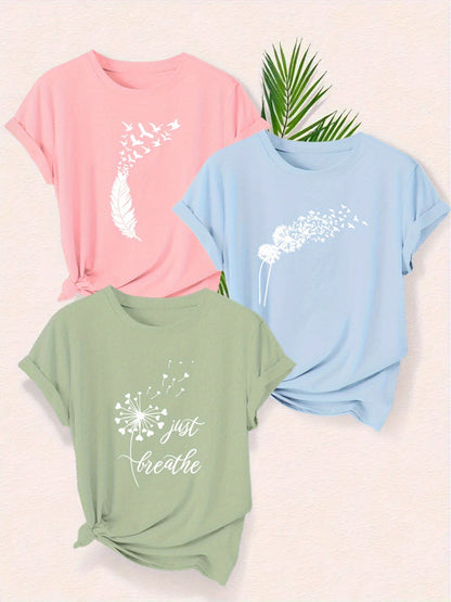 Damen T-Shirt Set mit Natur-Motiven und inspirierenden Prints – Lässige Kurzarmshirts für entspannte Outfits