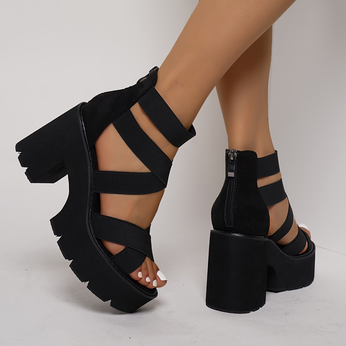 Damen Chunky Plateau Sandalen mit Blockabsatz und Riemen – Trendige Alltags- und Partyschuhe