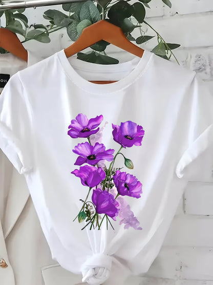 Damen T-Shirt mit Blumenprint – Modisches Freizeitshirt mit Mohnblumen Design