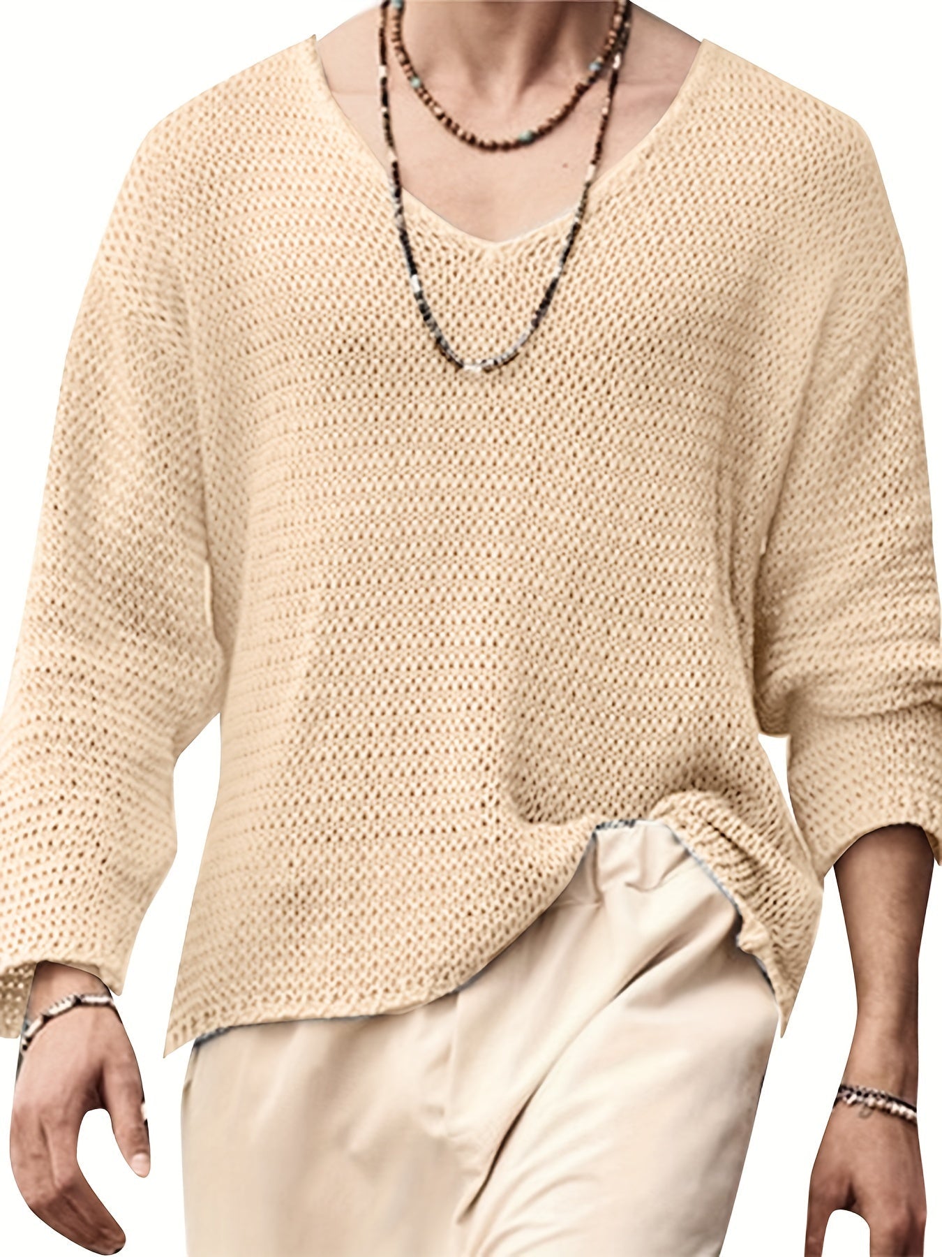 Herren Strickpullover im lockeren Mesh-Design – Lässiger V-Ausschnitt für Freizeit & Alltag