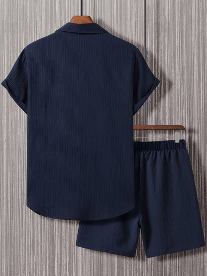 Herren Sommer Freizeit Set – Kurzarm Hemd und Shorts, Modernes Lounge Outfit für Alltag & Urlaub