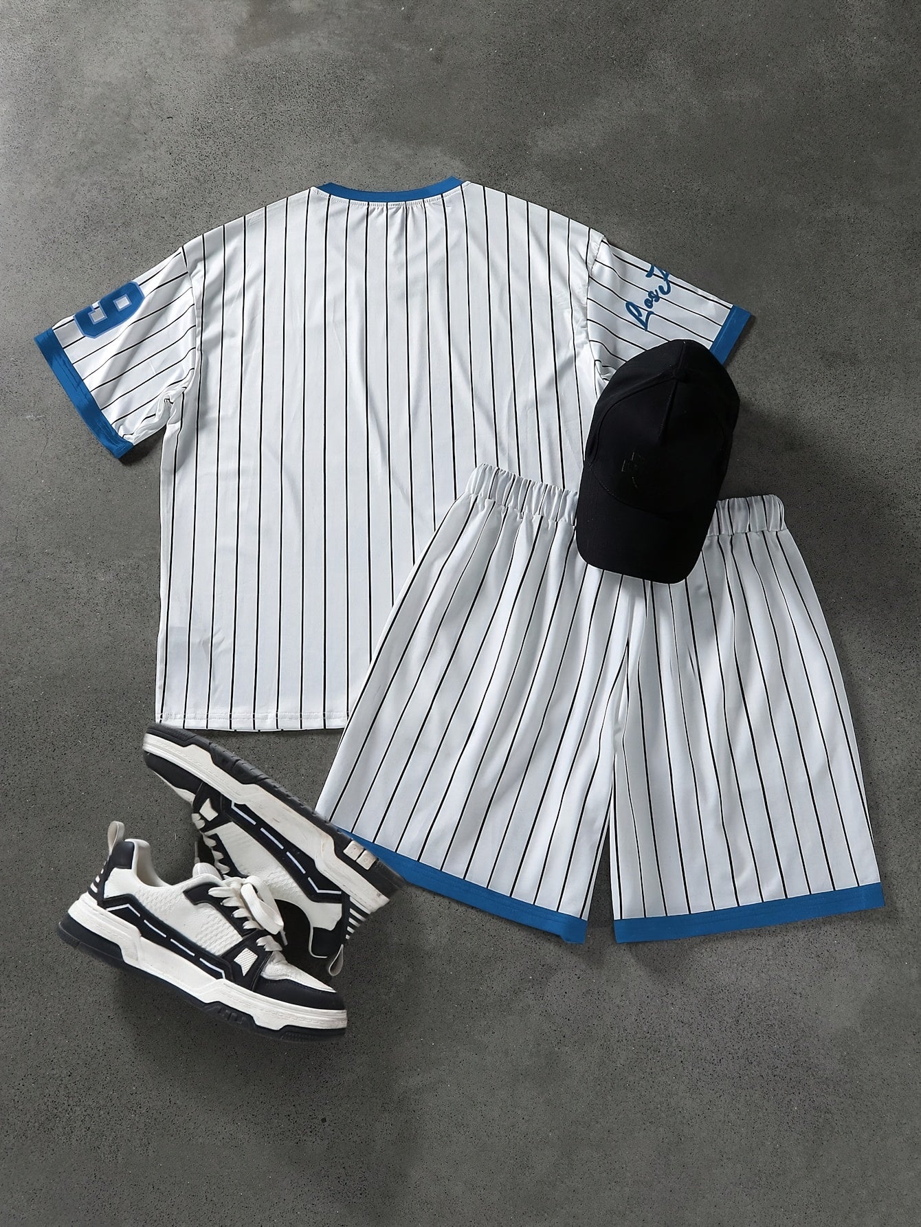 Herren Sportset Los Angeles 79 – Pinstripe Shirt und Shorts im Retro-Stil