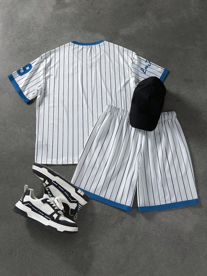 Herren Sportset Los Angeles 79 – Pinstripe Shirt und Shorts im Retro-Stil