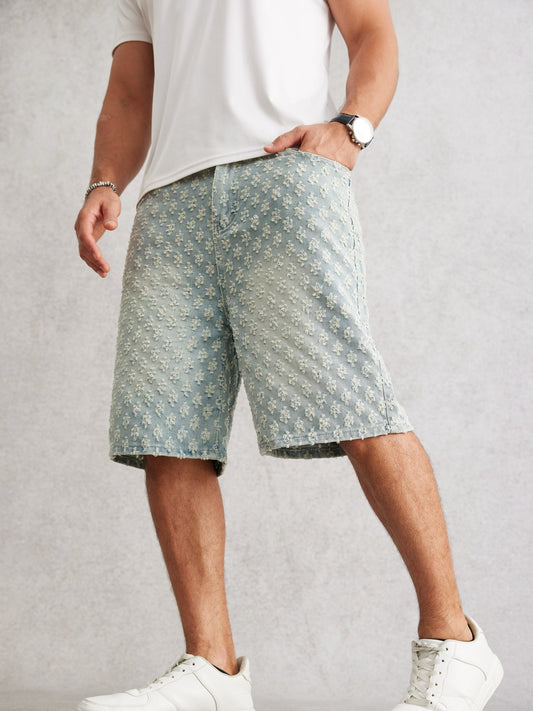 Herren Streetstyle Jeansshorts mit Strukturmuster – Lässige Bermuda für Alltag und Freizeit