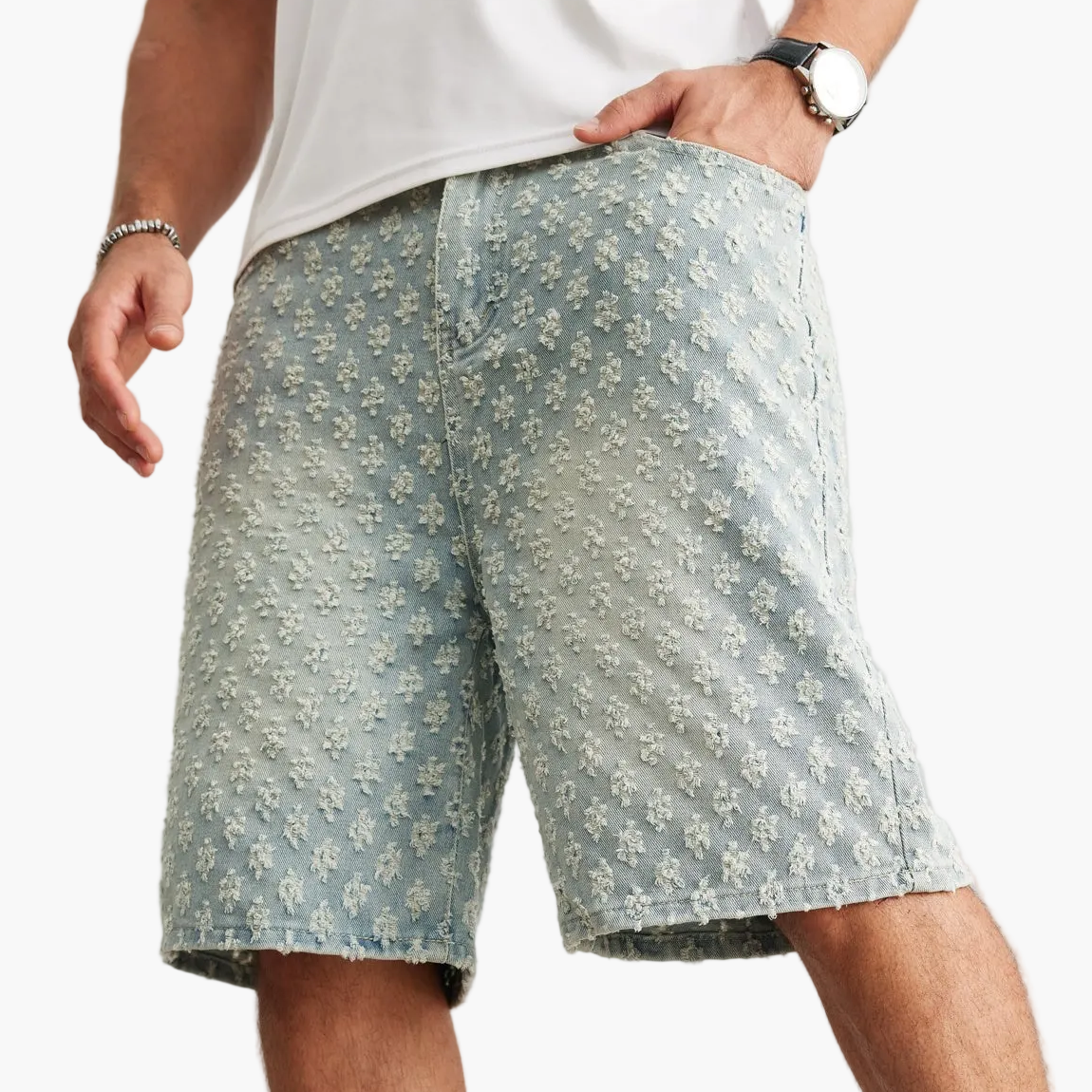 Herren Streetstyle Jeansshorts mit Strukturmuster – Lässige Bermuda für Alltag und Freizeit