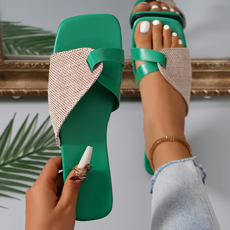 Damen Flache Sandalen mit Asymmetrischem Riemen – Elegante Bequeme Slipper für Alltag & Freizeit