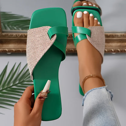 Damen Flache Sandalen mit Asymmetrischem Riemen – Elegante Bequeme Slipper für Alltag & Freizeit