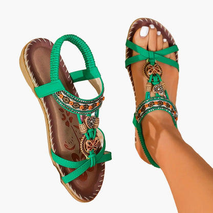 Damen Boho Sandalen mit Perlen und Ornamenten – Bequeme Sommerschuhe für Alltag & Urlaub