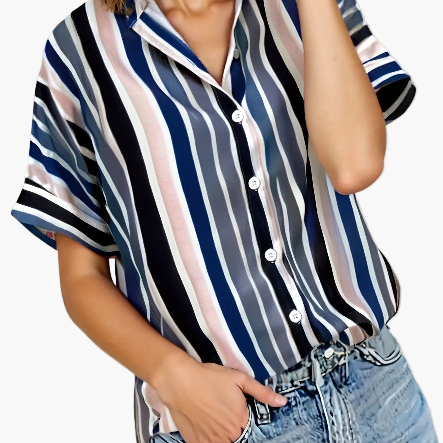 Damen Sommer Streifenbluse im lässigen Boyfriend-Stil – Elegantes Freizeit Hemd