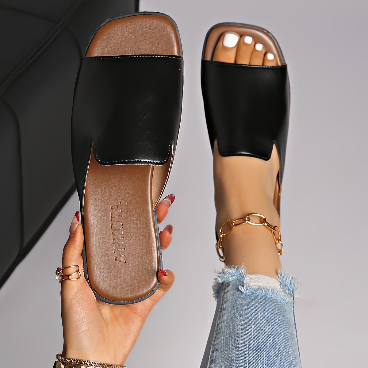 Damen Slip-On Sandalen mit eckiger Spitze – Moderner Look für Alltag und Freizeit