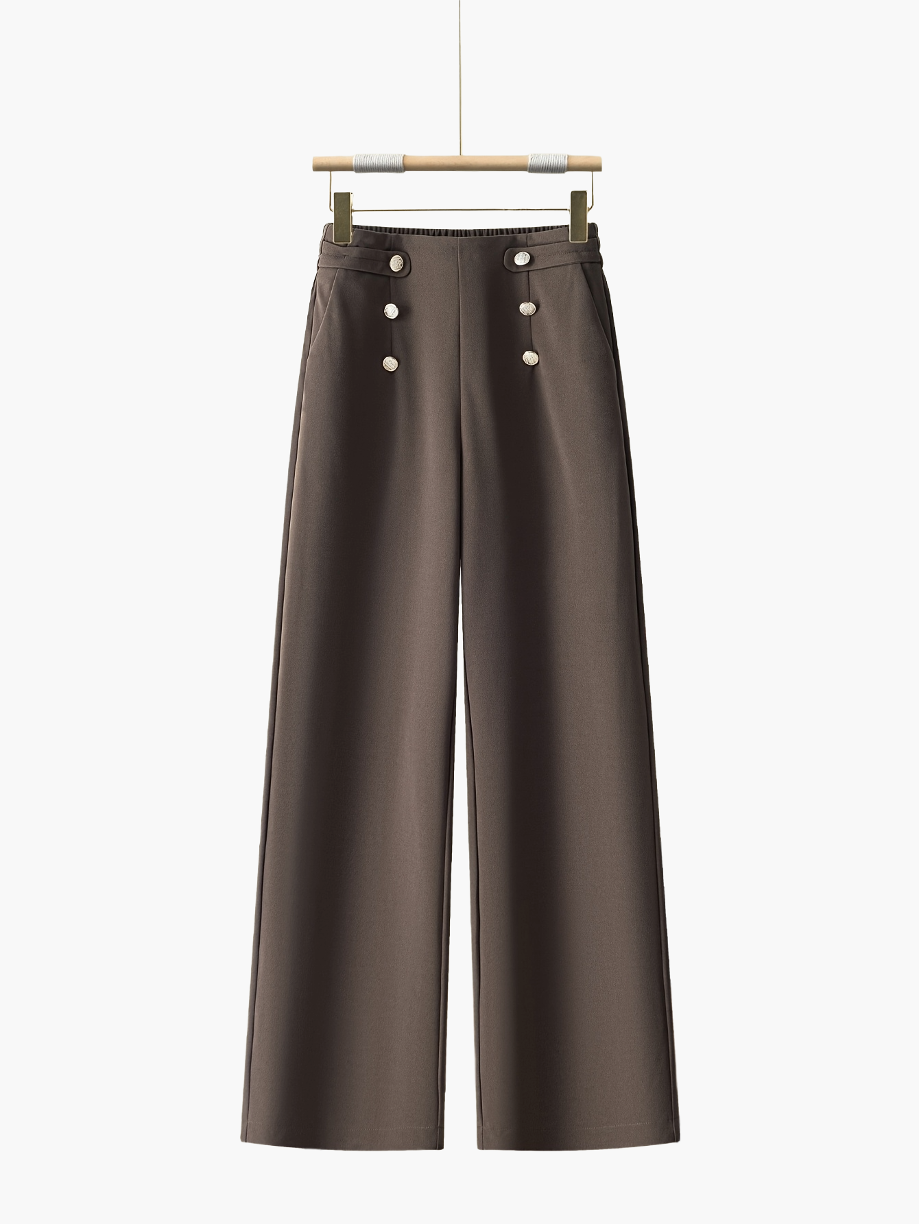 Damen Weitbein-Hosen mit Knopfleiste und elastischem Bund – Eleganter Freizeitstil